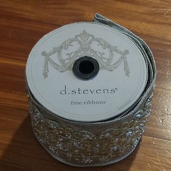 RARE D STEVENS LUXURY 4" ROYAL CHRISTMAS FALL LEAF GOLD JEWEL PEARL WIRED RIBBON - Picture 5 of 7